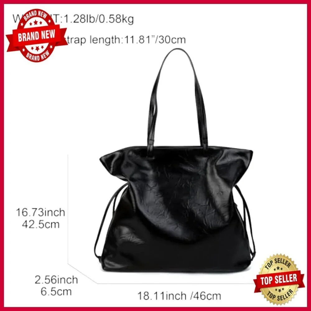 Large Vegan Leather Tote Shoulder Bag with Side Pocket